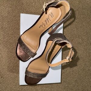 Wild Pair Women's Bronze Sparkle Ankle Strap Heels